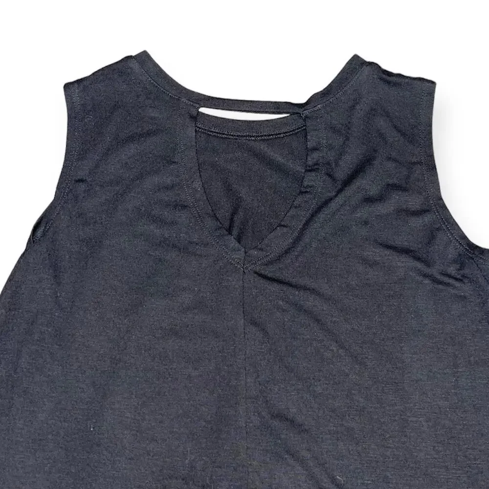 Girls L 10-12 Old Navy Black Sleeveless Active Shirt Front Knot Cut Out Back